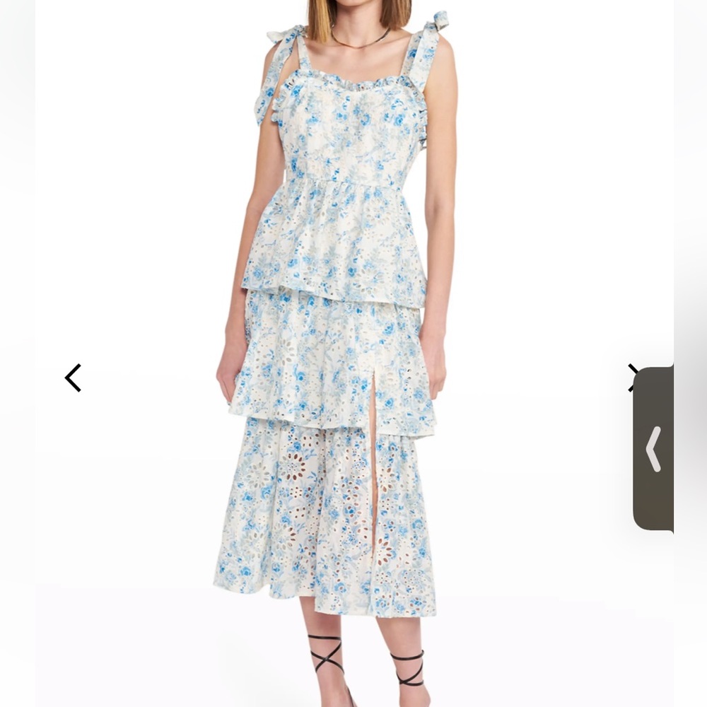 Nieman Marcus Claire Tiered Embroidered Eyelet Midi Dress